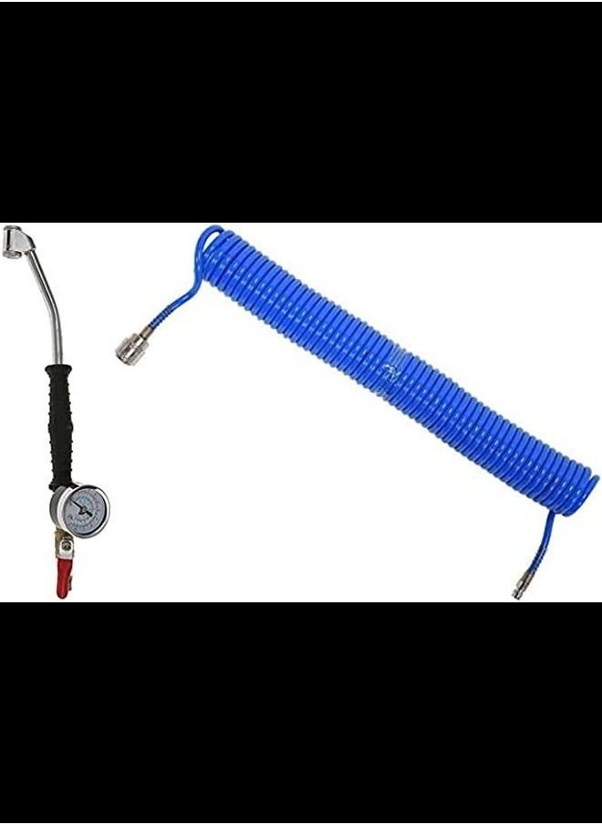 ABBASALI - Car Van Pressure Meter Air Inflator Dial Compressor Checker Tool & 10 Meter Spiral Hose - Image 1