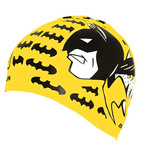 BONDYEUN BONDYUEN Swim Cap Fit Kids Boys Girls Men Women with Short or Medium Hair Fun Cute Design Patterns Silicone Swimming Caps (Yellow/bat) - Image 2