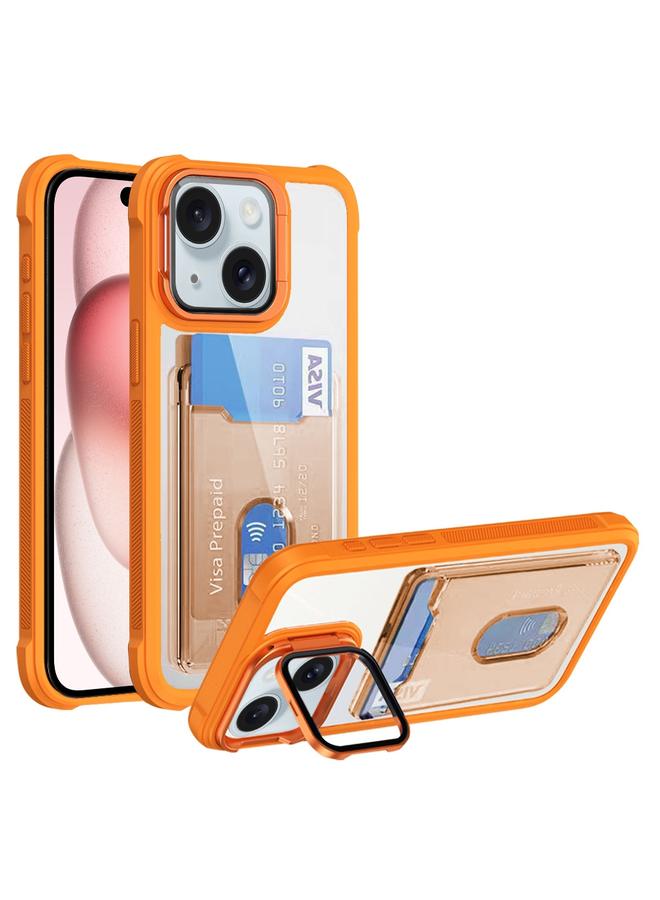 Zaboon For iPhone 15 Card Bag Holder Acrylic Hybrid TPU Phone Case(Orange)