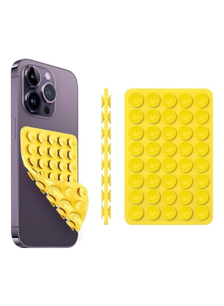 Double-Sided Silicone Adhesive Phone Holder, Hands-Free Phone Holder, Sturdy Phone Stand for Selfies and Video Recording, Compatible with iPhone and Android - Yellow