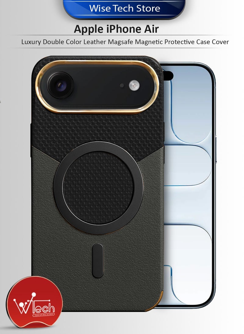 دبليو تيك غطاء حماية مغناطيسي فاخر مزدوج اللون من الجلد لهاتف آبل آيفون Air 5G 2025 مع ميزة Magsafe (MCMPMN) - أسود - Image 1