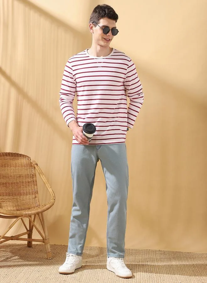 Men'S Indigo Cotton Blend Solid Pattern Full Length Relaxed Jeans