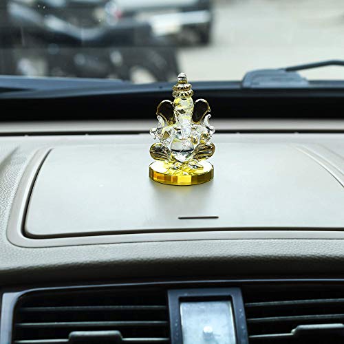 Great Art Ganesh Idol for Car Dash Board (8.5cm x 5 cm) (Design 3), Glass, 1 Piece - Image 1