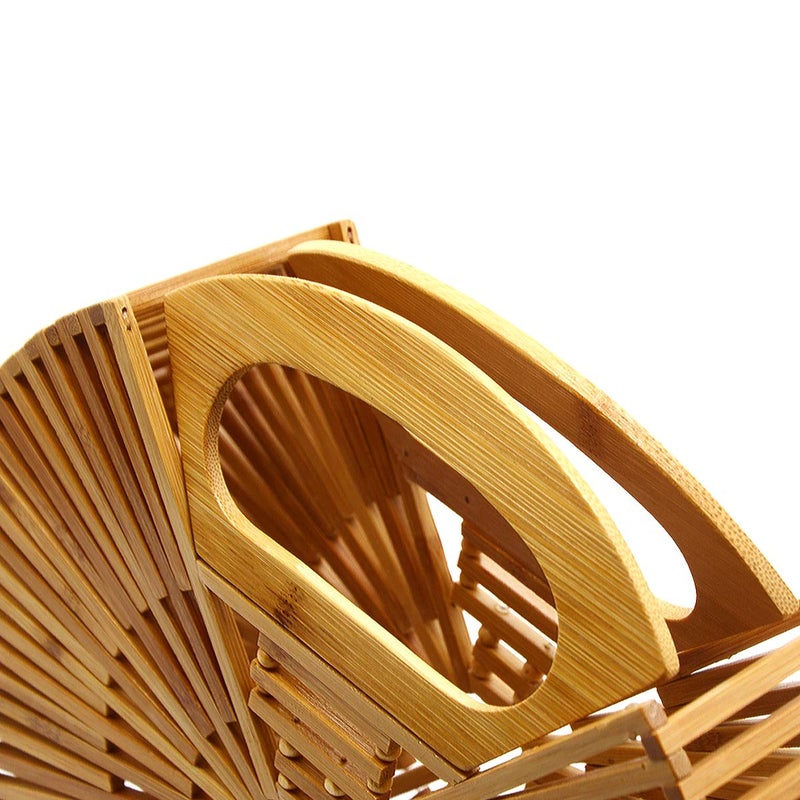 Miuco Women Bamboo Top-Handle Handbags Round Straw Beach Tote Bag Small - Image 5