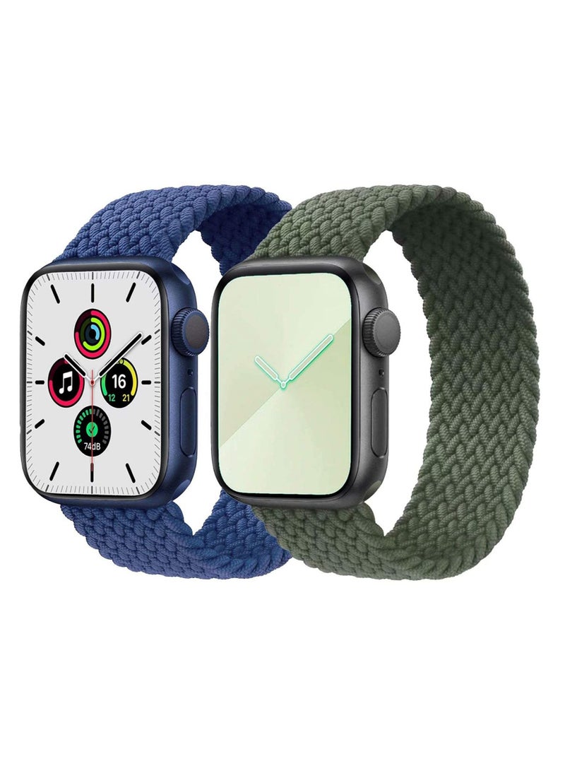 Captaintech Band for iWatch S7 Strap 38mm 40mm 41mm, No Clasps No Buckles Stretchable Braided Solo Loop Bands, Sport Elastics Replacement Wristband for iWatch Series 6/5/4/3,SE, Blue&Green, 2 PCS - Image 1