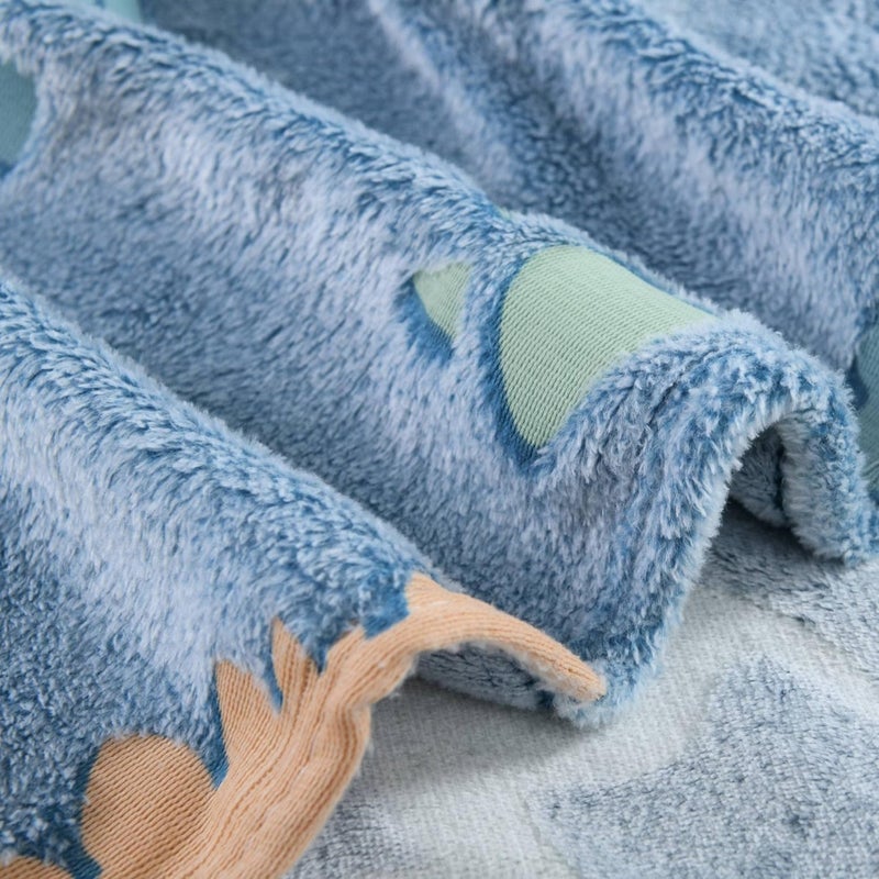 KTrading The Dark Blanket Cartoon Print Blankets for Kids Light Weight Soft Cozy All Weather Blanket Bedroom Decor Pack of 1 Dinosaur Blue - Image 5