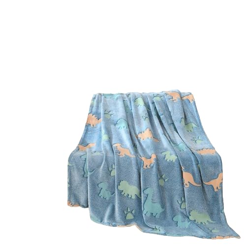 KTrading The Dark Blanket Cartoon Print Blankets for Kids Light Weight Soft Cozy All Weather Blanket Bedroom Decor Pack of 1 Dinosaur Blue - Image 1