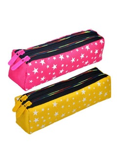 Kuber Industries Kuber Industries Pencil Pouch | Rexine Stationary Pouch | Pencil Utility Pouch|School Pencil Case for Kids | Pen-Pencil Box for Kids | 2 Zipper Pencil Organizer | Star Pencil Pouch | Pack of 2 | Multi  - Image 1