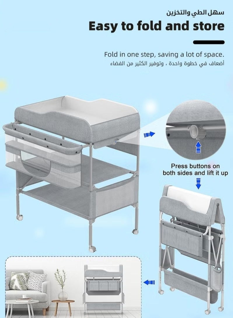 WALALLA Baby Diaper Changing Table, Foldable Infant Diaper Station with Wheels, Nursery Organizer for Newborns, Babies Dresser Changing Table with Storage Rack, Strengthen Structure and 3 Adjustable Height - Image 5