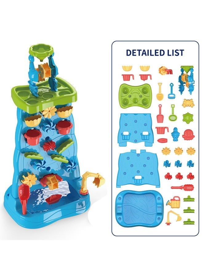 Water Table Toys for Toddlers, Double-Sided Waterfall Discovery Wall Sensory Water Play Table for Kids, 35PCS Outdoor Toddlers Activity Sand and Water Table for Boys and Girls Ages 4-6. - Image 1
