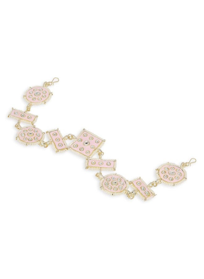 Fabula by OOMPH Jewellery Pink Meenakari Enamel & Kundan Traditional Wedding Bridal Hair Chain/Hair Band For Women & Girls Stylish Latest (HRS4_AMR4) - Image 2