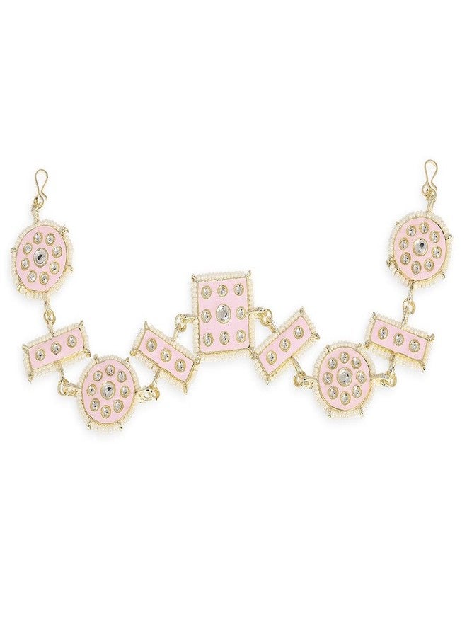 Fabula by OOMPH Jewellery Pink Meenakari Enamel & Kundan Traditional Wedding Bridal Hair Chain/Hair Band For Women & Girls Stylish Latest (HRS4_AMR4) - Image 1