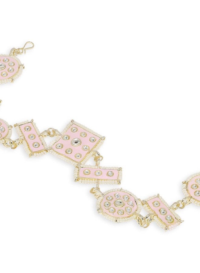 Fabula by OOMPH Jewellery Pink Meenakari Enamel & Kundan Traditional Wedding Bridal Hair Chain/Hair Band For Women & Girls Stylish Latest (HRS4_AMR4) - Image 3