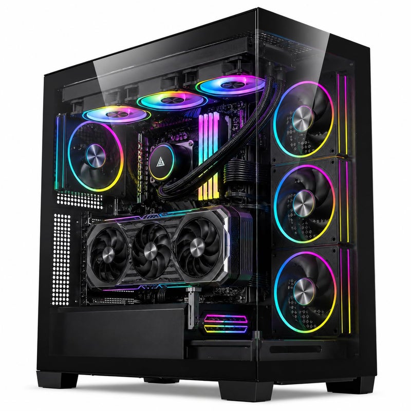 كمبيوتر الألعاب ApexTitan X3D – Ryzen 9 9950X3D | RTX 5080 16GB | 64GB DDR5 RAM | 2TB NVMe SSD | تبريد سائل 360 مم | لوحة أم X870 | مزود طاقة 1000 واط 80+ بلاتينيوم | واي فاي وبلوتوث | ويندوز 11 برو