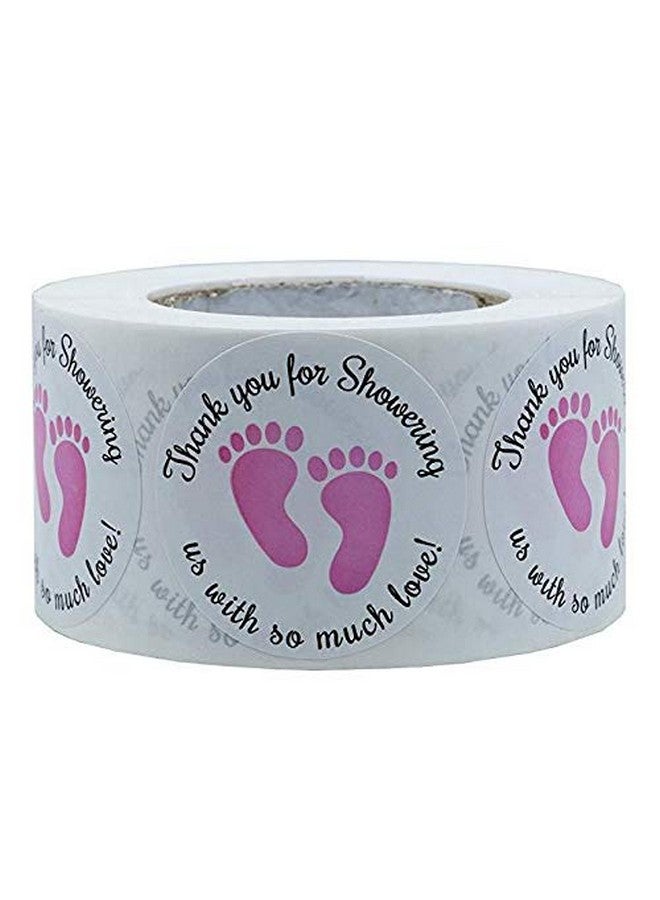 Dartsz, Gender Neutral Baby Shower Stickers，Thank You for Showering Us with So Much Love Round Labels Pink Baby Footprint Stickers, - Image 1