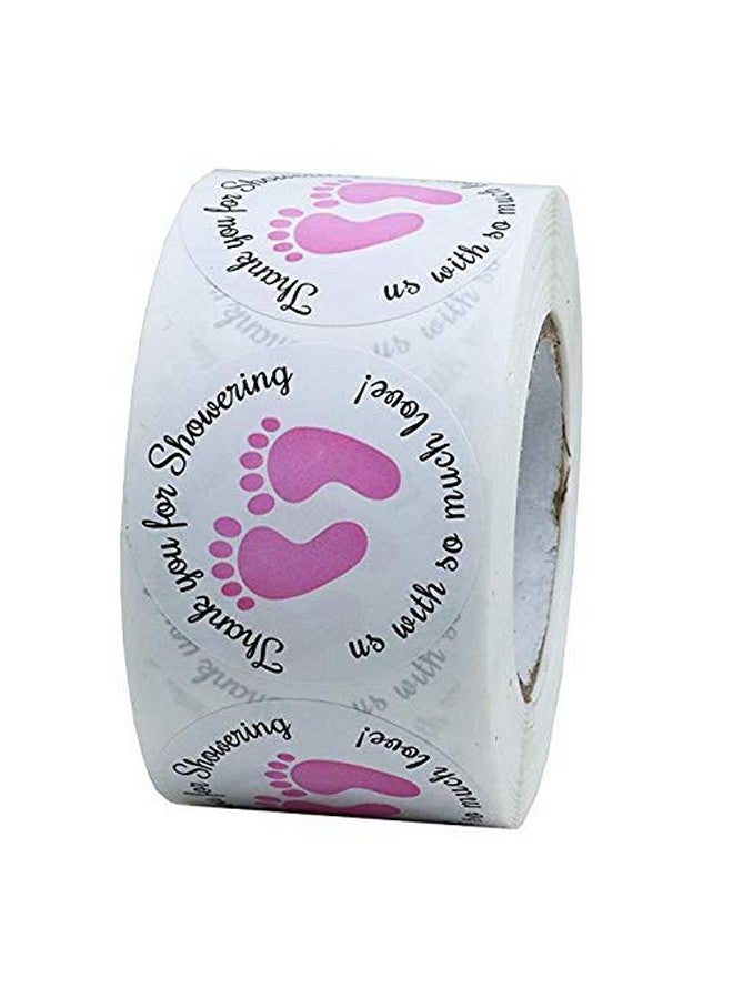 Dartsz, Gender Neutral Baby Shower Stickers，Thank You for Showering Us with So Much Love Round Labels Pink Baby Footprint Stickers, - Image 2