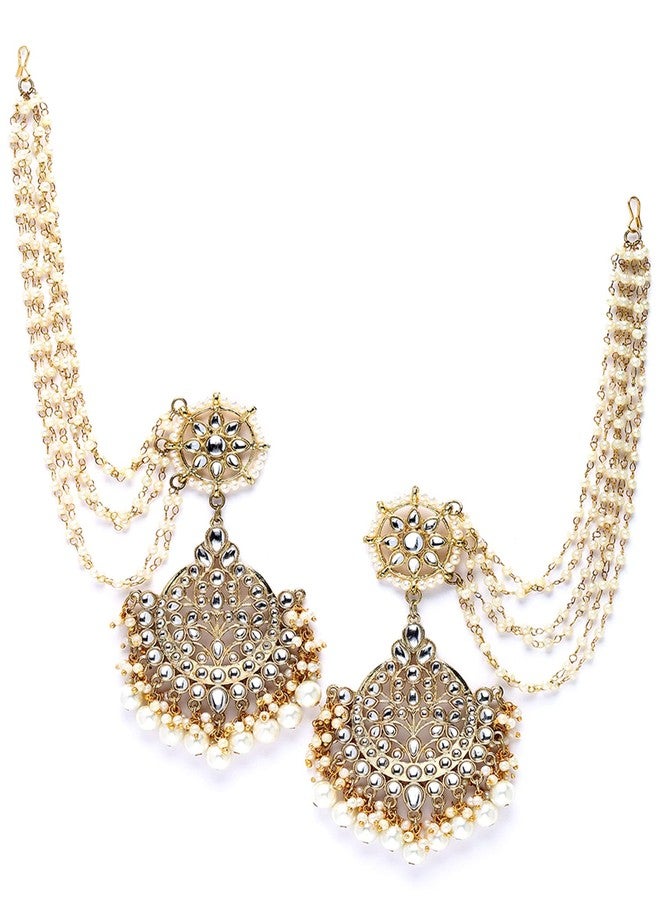 Karatcart Gold Plated Pearl Beaded Kundan Kaanchain Earrings for Women - Image 5