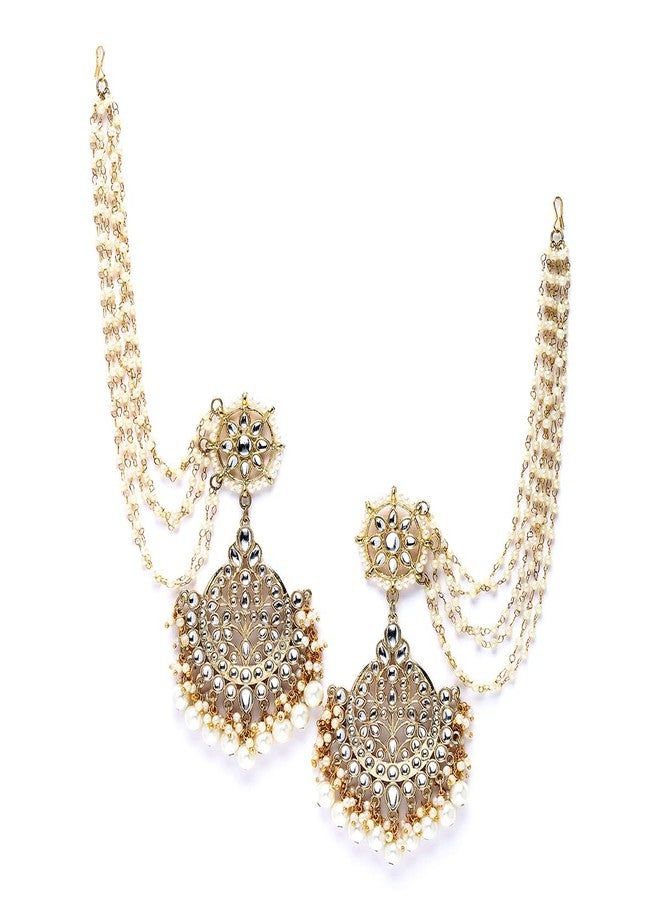 Karatcart Gold Plated Pearl Beaded Kundan Kaanchain Earrings for Women - Image 1
