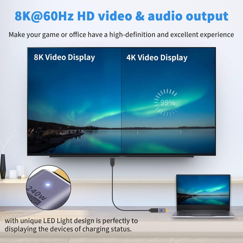 Microware موسع USB نوع C، محول تمديد ذكر إلى أنثى 240 واط 40 جيجابت في الثانية مع عرض فيديو 8K لجهاز iPad وiMac وMac-Book وThunderbolt 3/4، 1 حزمة (USB C ذكر إلى أنثى 240 واط) - Image 3