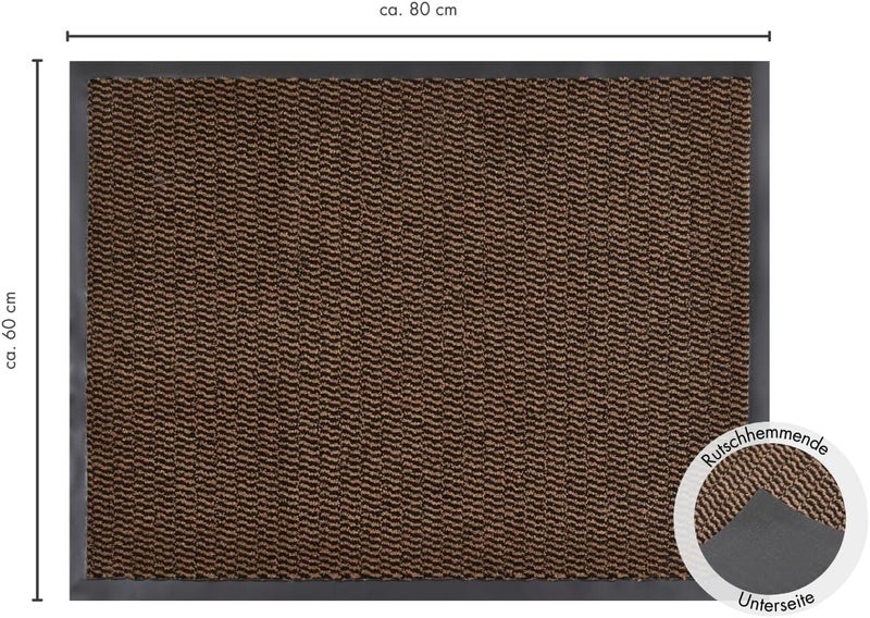 ANDIAMO dirt trapper door mat, non slip, washable, 100% polyamide, Colour:Brown, Size:60 x 80 cm - Image 3