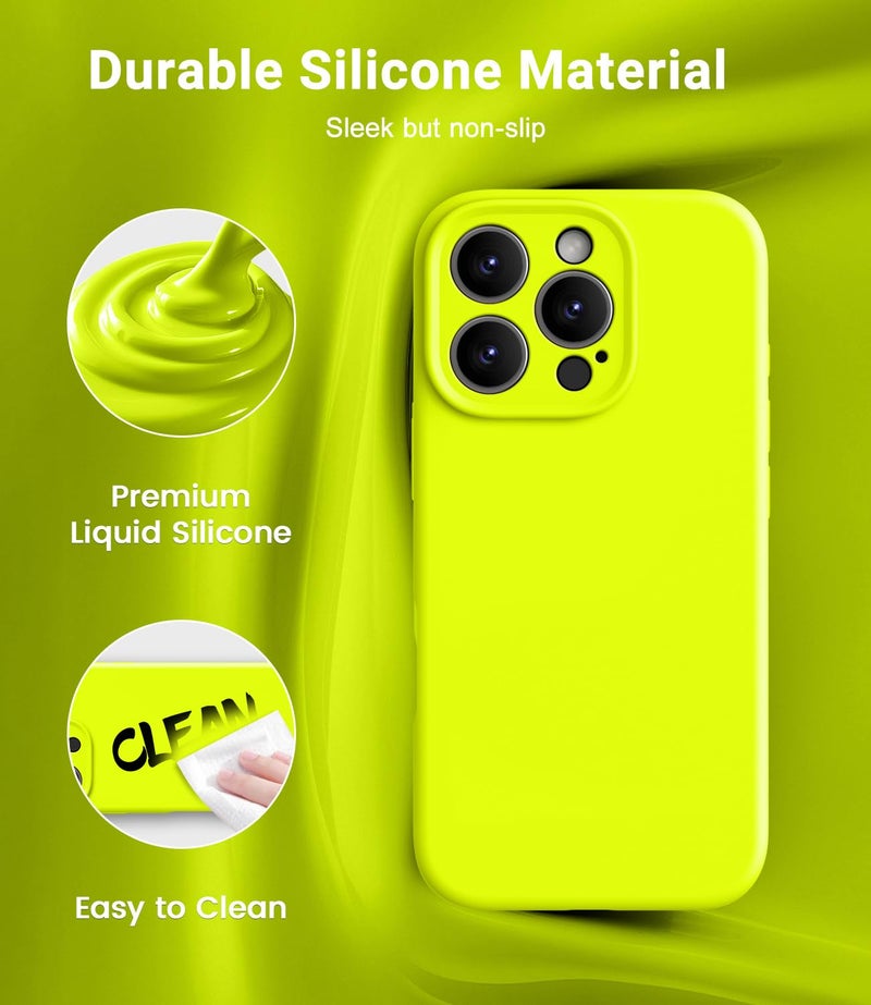 OTOFLY Magnetic for iPhone 16 Pro Max Case,Compatible with Magsafe,Classic Liquid Silicone Mobile Phone Case,Integrated Camera Control Button,Anti-Scratch Microfiber Lining, Neon Yellow - Image 3