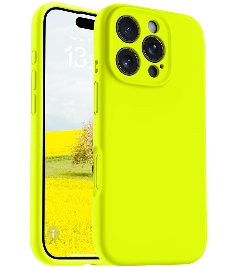 OTOFLY Magnetic for iPhone 16 Pro Max Case,Compatible with Magsafe,Classic Liquid Silicone Mobile Phone Case,Integrated Camera Control Button,Anti-Scratch Microfiber Lining, Neon Yellow - Image 1