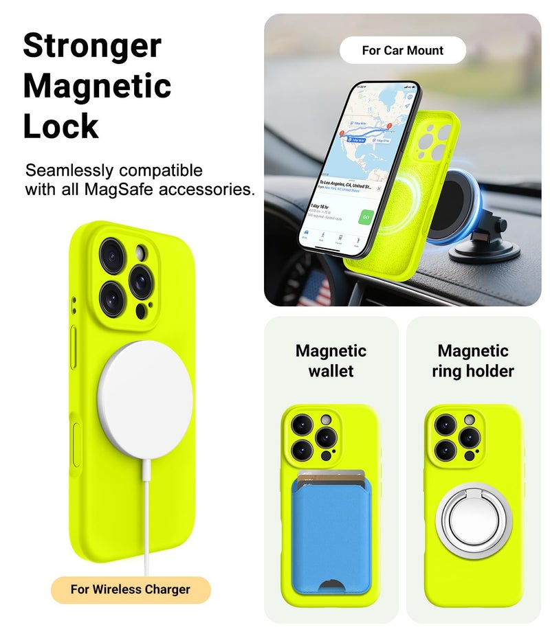 OTOFLY Magnetic for iPhone 16 Pro Max Case,Compatible with Magsafe,Classic Liquid Silicone Mobile Phone Case,Integrated Camera Control Button,Anti-Scratch Microfiber Lining, Neon Yellow - Image 5