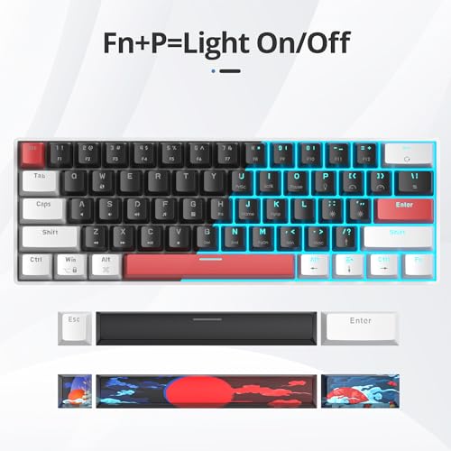 surmen 60% Mechanical Gaming Keyboard with Linear Red Switch, Wired Mini Compact Keyboard 60 Percent Backlit for Laptop Desktop PC Gamers （61 Black-Ice Blue） - Image 3