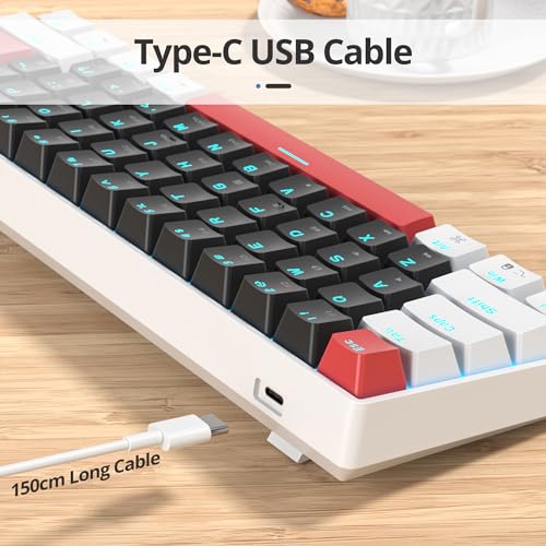 surmen 60% Mechanical Gaming Keyboard with Linear Red Switch, Wired Mini Compact Keyboard 60 Percent Backlit for Laptop Desktop PC Gamers （61 Black-Ice Blue） - Image 4