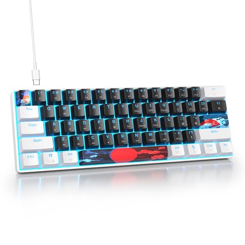surmen 60% Mechanical Gaming Keyboard with Linear Red Switch, Wired Mini Compact Keyboard 60 Percent Backlit for Laptop Desktop PC Gamers （61 Black-Ice Blue） - Image 1