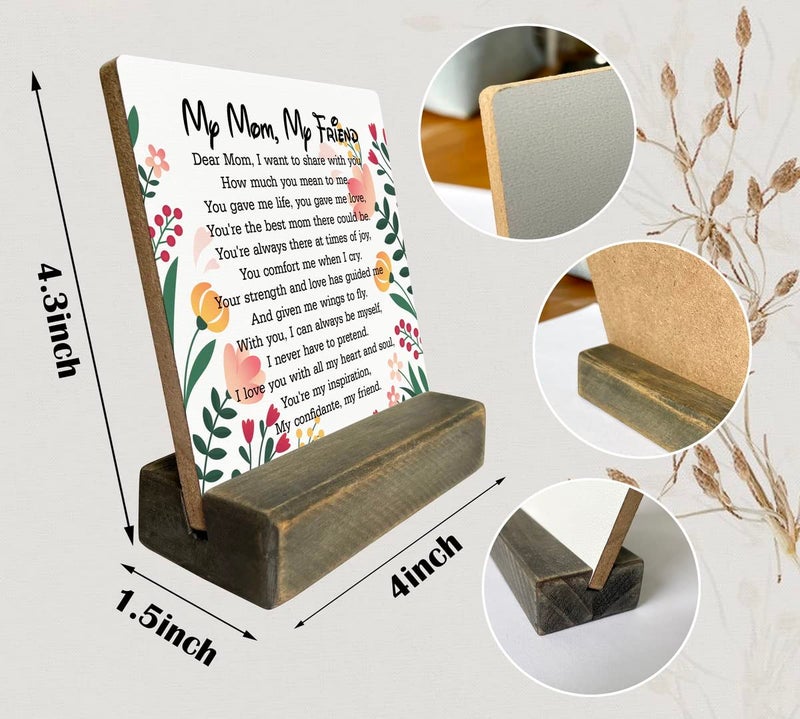 Gkwa Gift for Mom from Daughter or Son - ""My Mom  My Friend"" Plaque with Wooden Stand  Meaningful Wood Sign Plaque Gift  Gifts for Mom  Mothers Day  Valentines Day  Mother of the Bride  Mother of the Groom - Image 2