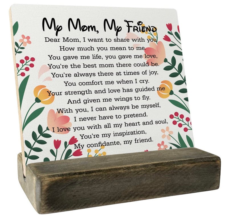 Gkwa Gift for Mom from Daughter or Son - ""My Mom  My Friend"" Plaque with Wooden Stand  Meaningful Wood Sign Plaque Gift  Gifts for Mom  Mothers Day  Valentines Day  Mother of the Bride  Mother of the Groom - Image 1