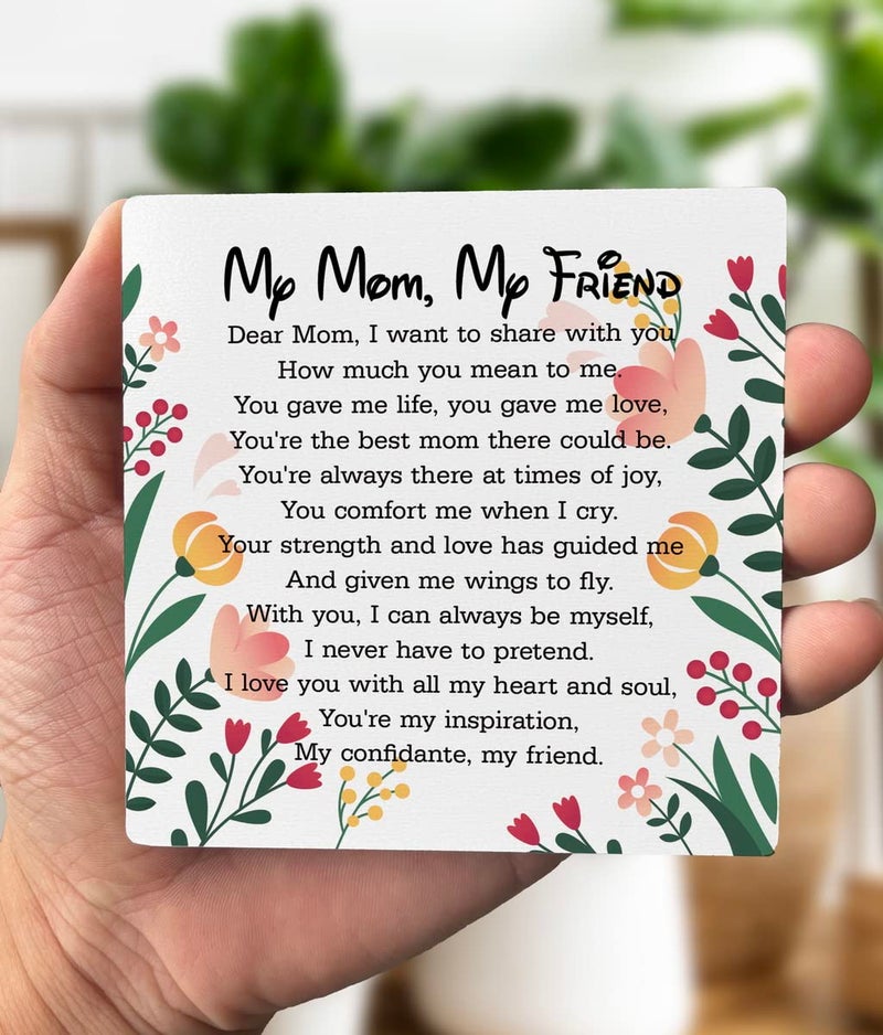 Gkwa Gift for Mom from Daughter or Son - ""My Mom  My Friend"" Plaque with Wooden Stand  Meaningful Wood Sign Plaque Gift  Gifts for Mom  Mothers Day  Valentines Day  Mother of the Bride  Mother of the Groom - Image 3