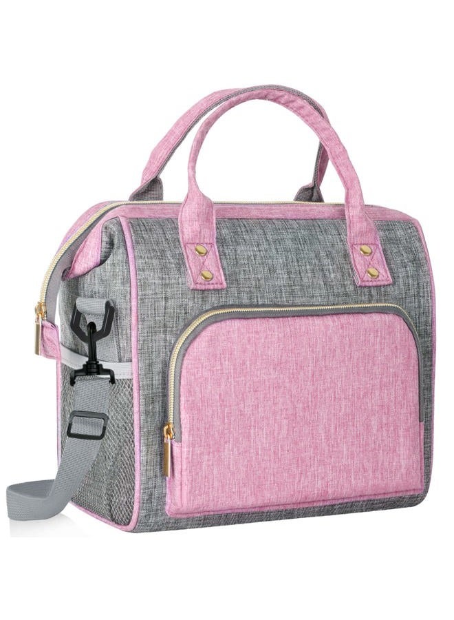 IDEATECH Insulated Lunch Bag, Reusable Lunch Bags for Women, Pink Cute Lunch Cooler Bag, Leak Proof Tote Bag with Adjustable Shoulder Strap for Women Work, Office, Picnic, Beach(Pink) - Image 1