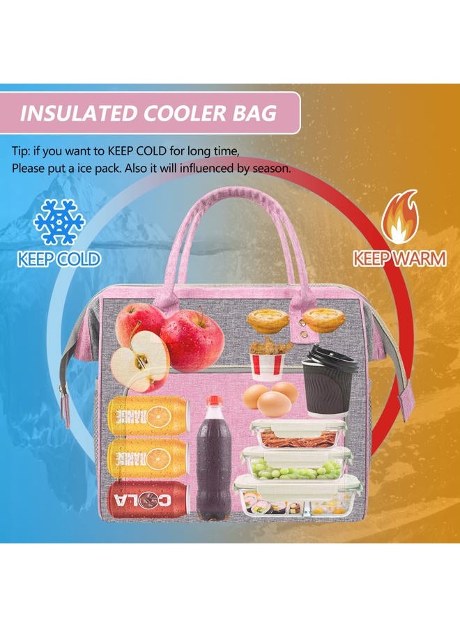 IDEATECH Insulated Lunch Bag, Reusable Lunch Bags for Women, Pink Cute Lunch Cooler Bag, Leak Proof Tote Bag with Adjustable Shoulder Strap for Women Work, Office, Picnic, Beach(Pink) - Image 5