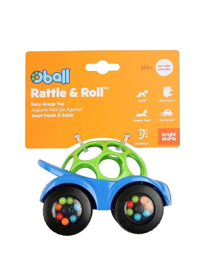 Bright Starts - Bright Starts Oball Easy Grasp Rattle & Roll Toy Sports Car BPA-Free Infant Crawling Toy, 1 Pack, Age 3 Months and up, Blue/Green - Image 1
