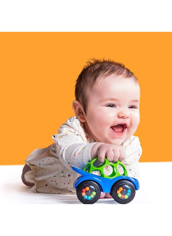 Bright Starts - Bright Starts Oball Easy Grasp Rattle & Roll Toy Sports Car BPA-Free Infant Crawling Toy, 1 Pack, Age 3 Months and up, Blue/Green - Image 1