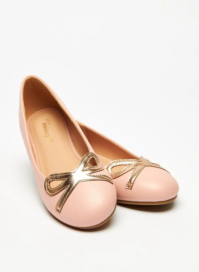 MISSY Girls Solid Ballerina Shoes With Metallic Bow Detail