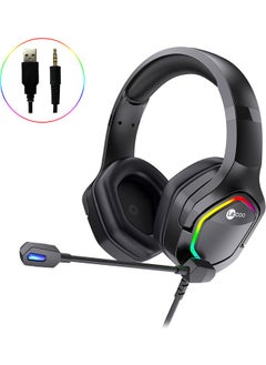 lecoo Lenovo HT403 3.5mm Jack On-Ear RGB LED Illuminated Wired Gaming Headset Black  - Image 1