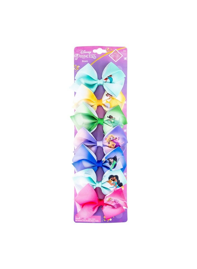 Disney Princess - Girls Hair Accessories Gift Set - Kids Hair Bows - 7 Pcs 4 Inch Bundle - Different Princess On Each Clip - Alligator Clip Ages 3+