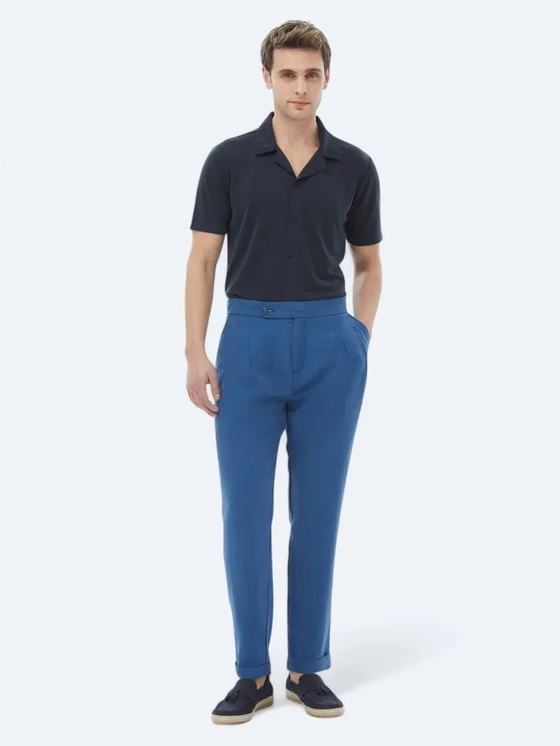 Kip Blue Weaving Carrot Fit Casual Trousers