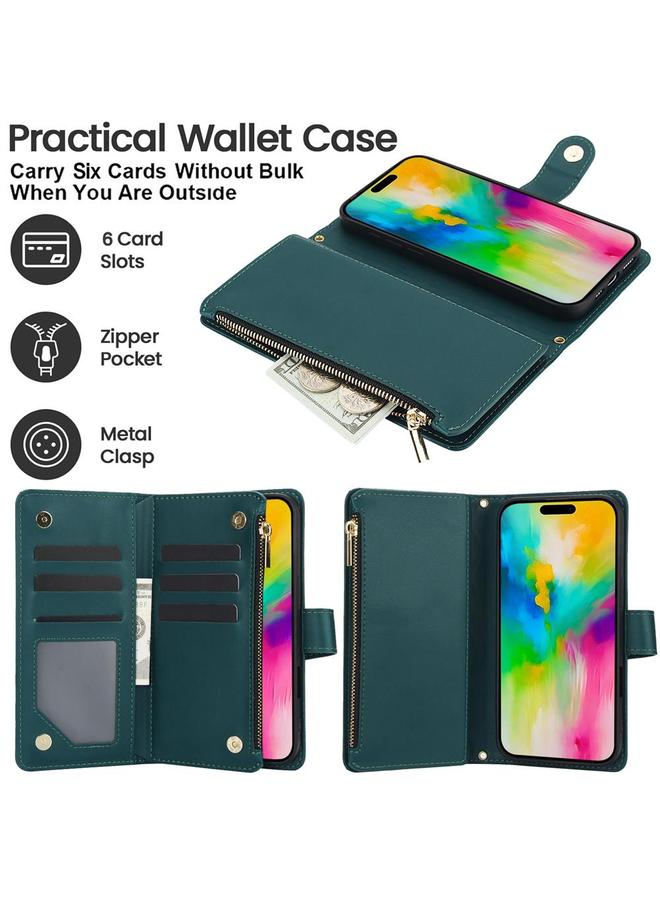 اس-توب جراب هاتف iPhone 16 Pro YM016 محفظة بطاقات جلدية بسحاب معيني مع حبل - Image 2