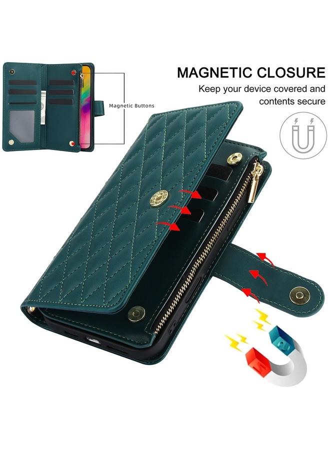 اس-توب جراب هاتف iPhone 16 Pro YM016 محفظة بطاقات جلدية بسحاب معيني مع حبل - Image 5