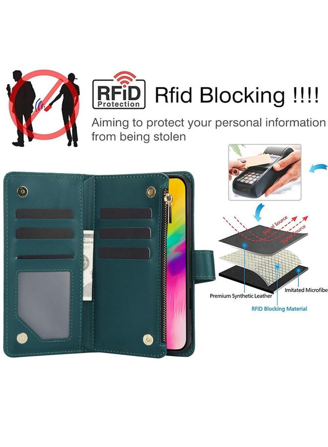 اس-توب جراب هاتف iPhone 16 Pro YM016 محفظة بطاقات جلدية بسحاب معيني مع حبل - Image 4