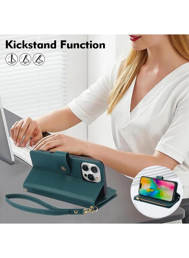 اس-توب جراب هاتف iPhone 16 Pro YM016 محفظة بطاقات جلدية بسحاب معيني مع حبل - Image 3