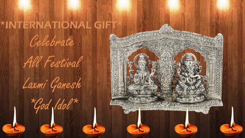 INTERNATIONAL GIFT® Silver Plated Laxmi Ganesh Murti with Velvet Box Packing (16 Cm, Silver) - Image 3