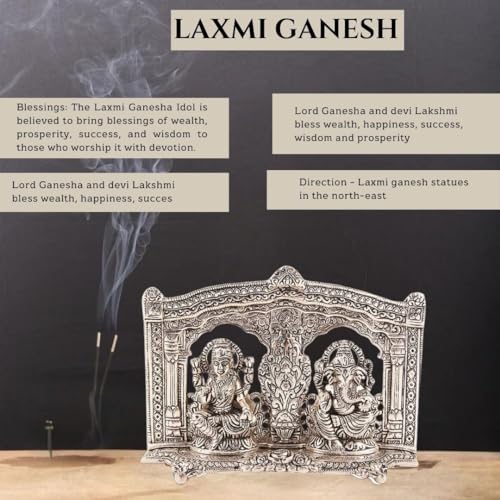 INTERNATIONAL GIFT® Silver Plated Laxmi Ganesh Murti with Velvet Box Packing (16 Cm, Silver) - Image 2