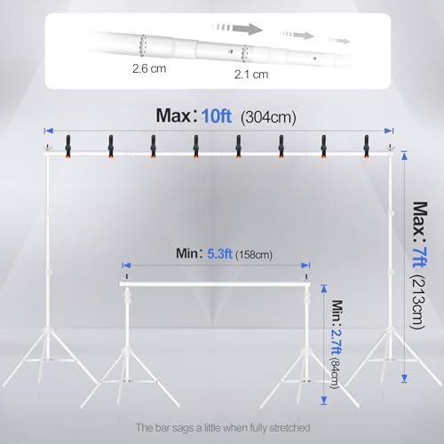 EMART Backdrop Stand 10x7ftWxH Photo Studio Adjustable Background Stand Support kit with 2 Crossbars 8 Clamps 2 Sandbags and Carry Bag for Parties Events Decoration Wedding Photography White - Image 3