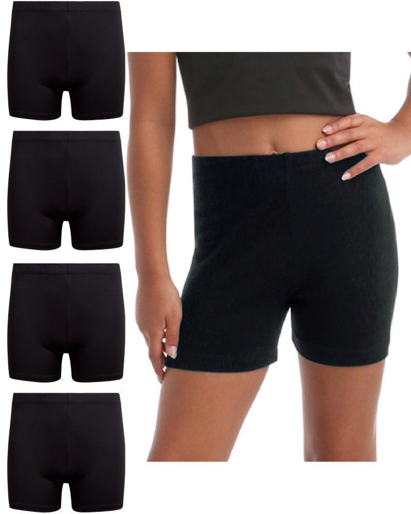 Rene Rofe Girls Athletic Shorts - 4 Pack Soft Stretch Breathable Girls Bike Shorts Four-Way Stretch Cheer Dance Sports Short, Size 7-8, Black/Black/Black/Black - Image 1
