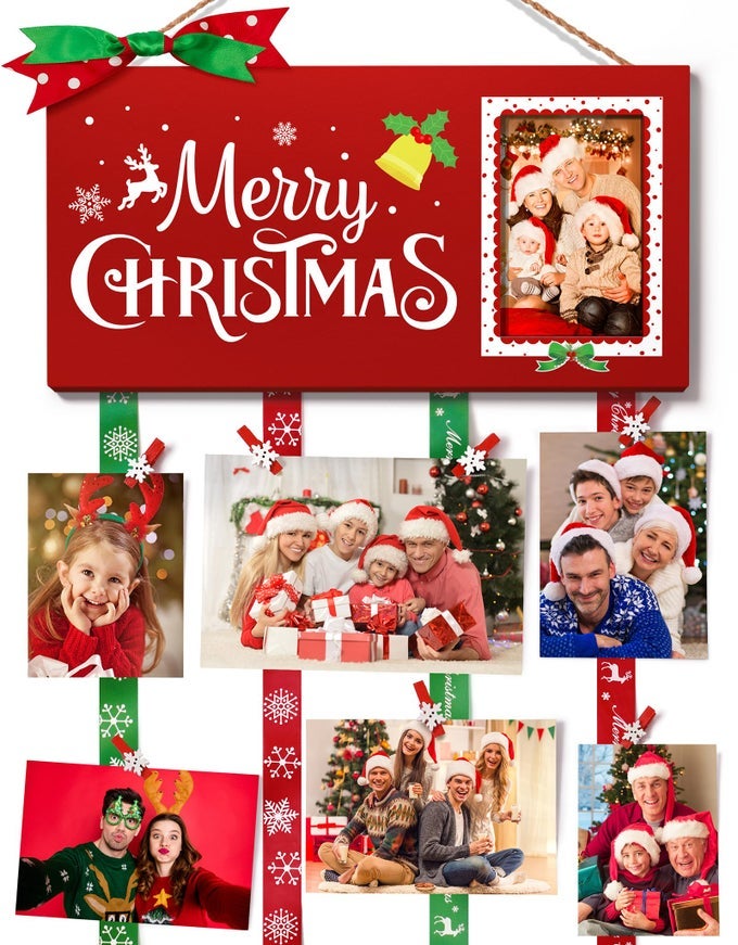 CHRISTMAS CARD HOLDER WALL HANGING CHRISTMAS CARD DISPLAY MERRY CHRISTMAS PICTURE FRAME HOLIDAY GIFT CARD WITH 30 CLIPS HOLDER PICTURE BOARD PHOTO HOLDER FARMHOUSE CHRISTMAS KITCHEN DECOR